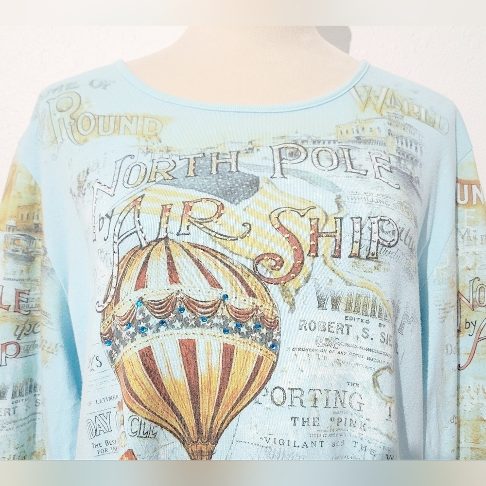 Katina Marie Woman's Size XL Graphic Top Made In USA 100% Cotton Air Ship Bling - Picture 3 of 13
